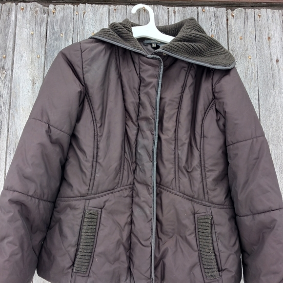 Zara Basic Size Large Puffer Jacket Wide Shawl Collar Brown Womens - Picture 2 of 5